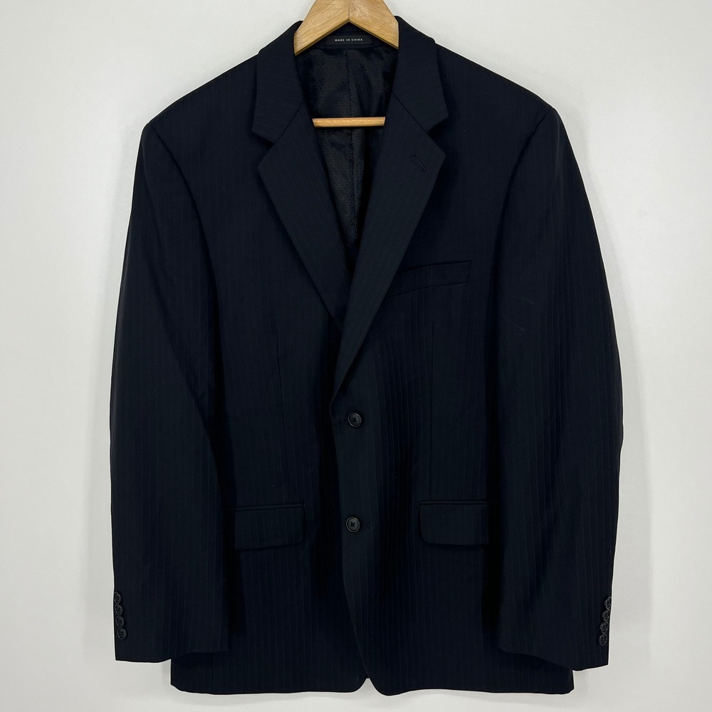 Alfani Mens 40R Blazer Navy Blue Pinstripe Wool Cashmere Blend Suit Jacket